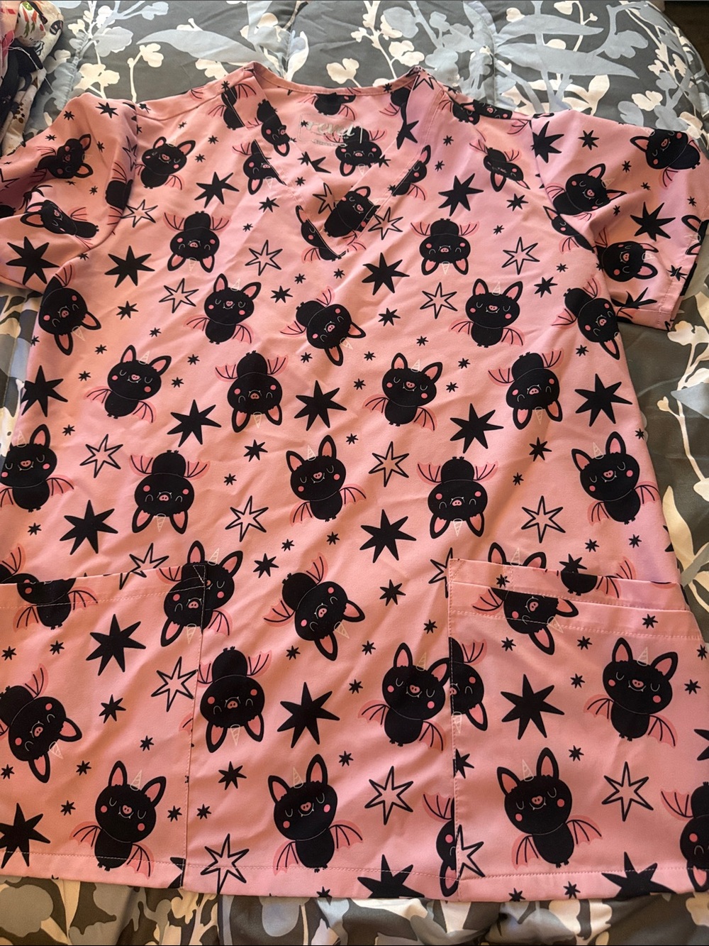 Pink Cat & Stars Scrub Top